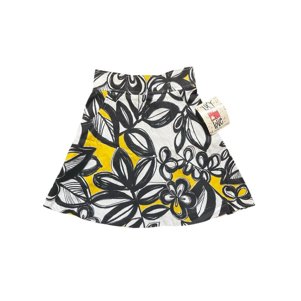 NWT Lucy Love Black White Yellow Floral Mini Skirt XS